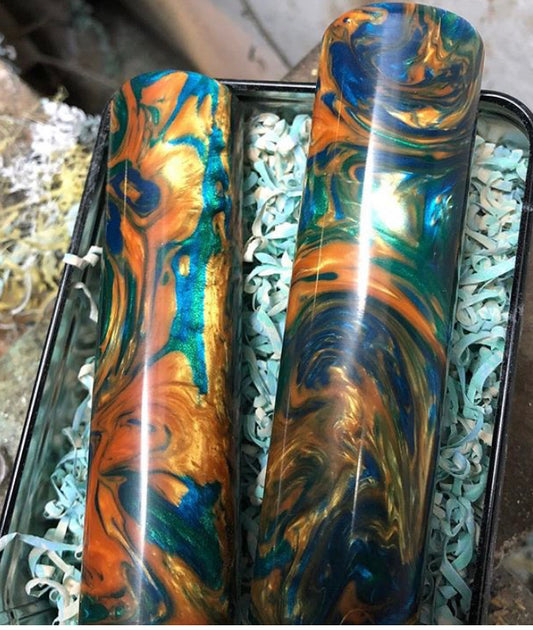 Grips in “ Fiery Peacock “ multi pearl swirl